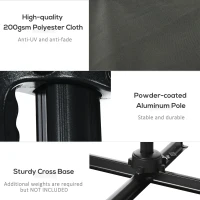 Outsunny 8' x 8' Square Patio Hanging Offset Umbrella with 360° Rotation, Aluminum Outdoor Cantilever Parasol with Crank & Tilt, Sun Canopy Shelter with Cross Base, Grey(m-7)