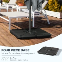 Outsunny 4 Piece Umbrella Base Stand Cantilever Offset Patio Umbrella Weight Plates w/ U Locking, 123 lb Capacity Water or 158 lb Capacity Sand, Black(m-4)
