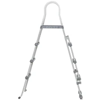 Outsunny 70" Above Ground Swimming Pool Ladder, A-Frame Deck Ladder with Top Platform, Non-slip Steps & Rounded Handrails for 48" Pool Wall Height, Gray(m-7)
