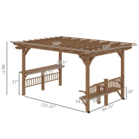 Outsunny 14' x 10' Outdoor Pergola, Wooden Grill Gazebo with Bar Counters and Benches for Seating, Garden, Patio, Backyard, Deck Use(m-3)