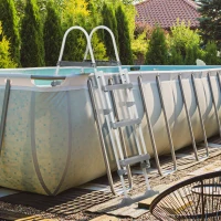 Outsunny 59" Above Ground Swimming Pool Ladder, A-Frame Deck Ladder with Top Platform, Non-slip Steps & Rounded Handrails for 43" Pool Wall Height, Gray(m-2)