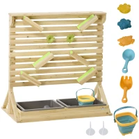 Outsunny 18 Pcs Kids Running Water and Sand Playset Outdoor with Sinks, Wooden Sensory Toys with Colorful Accessories, Gift for Boys and Girls, Aged 3-7 Years Old(m-2)