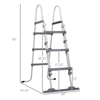 Outsunny 59" Above Ground Swimming Pool Ladder, A-Frame Deck Ladder with Top Platform, Non-slip Steps & Rounded Handrails for 43" Pool Wall Height, Gray(m-3)