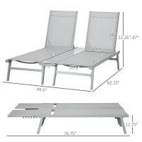 Outsunny Chaise Lounge Pool Chairs Set of 2, Aluminum Outdoor Sun Tanning Chairs with Five-Position Reclining Back, Shelf & Breathable Mesh for Beach, Yard, Patio, Light Gray(m-3)