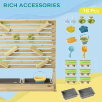 Outsunny 18 Pcs Kids Running Water and Sand Playset Outdoor with Sinks, Wooden Sensory Toys with Colorful Accessories, Gift for Boys and Girls, Aged 3-7 Years Old(m-6)