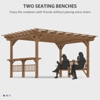 Outsunny 14' x 10' Outdoor Pergola, Wooden Grill Gazebo with Bar Counters and Benches for Seating, Garden, Patio, Backyard, Deck Use(m-6)