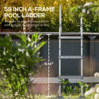 Outsunny 59" Above Ground Swimming Pool Ladder, A-Frame Deck Ladder with Top Platform, Non-slip Steps & Rounded Handrails for 43" Pool Wall Height, Gray(m-4)