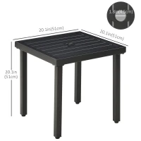 Outsunny Outdoor Side Table, Patio End Table with Umbrella Hole, Small Coffee Table with Steel Frame for Balcony, Black(m-3)
