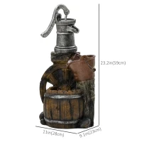 Outsunny Rustic Waterfall Fountain with Old Fashion Pump Barrel Wheel, 3-Tier Cascading Outdoor Fountain with Adjustable Flow, Decorative Water Feature for Zen Garden, Deck, Porch(m-3)