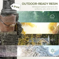 Outsunny Rustic Waterfall Fountain with Old Fashion Pump Barrel Wheel, 3-Tier Cascading Outdoor Fountain with Adjustable Flow, Decorative Water Feature for Zen Garden, Deck, Porch(m-6)