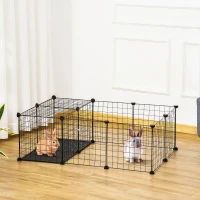 PawHut Small Animal Cage with 16 Panels, Portable Metal Wire Pet Fence with Door, Non-slip Feet for Bunny Guinea Pig(m-1)