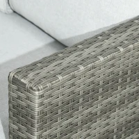 Outsunny Wicker Outdoor Patio Furniture Set, L-Shaped 7 Piece Outdoor Dining Sectional Sofa with Dining Table and Chair, Storage Loveseat, Ottomans and Cushions, Mixed Gray(m-8)