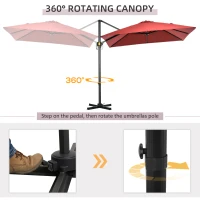 Outsunny 8' x 8' Square Patio Hanging Offset Umbrella with 360° Rotation, Aluminum Outdoor Cantilever Parasol with Crank & Tilt, Sun Canopy Shelter with Cross Base, Wine Red(m-4)