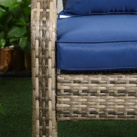 Outsunny Patio Wicker Adirondack Chair, Outdoor All-Weather Rattan Fire Pit Chair w/ Soft Cushions, Tall Curved Backrest and Comfortable Armrests for Deck or Garden, Mixed Tan/Dark Blue(m-9)