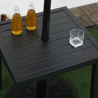 Outsunny Outdoor Side Table, Patio End Table with Umbrella Hole, Small Coffee Table with Steel Frame for Balcony, Black(m-10)
