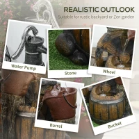 Outsunny Rustic Waterfall Fountain with Old Fashion Pump Barrel Wheel, 3-Tier Cascading Outdoor Fountain with Adjustable Flow, Decorative Water Feature for Zen Garden, Deck, Porch(m-4)