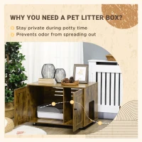 PawHut Hidden Cat Litter Box Enclosure, Cat Washroom Storage Bench Side End Table with Double Doors, Adjustable Feet, Rustic Brown(m-5)