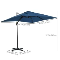 Outsunny 8' x 8' Square Patio Hanging Offset Umbrella with 360° Rotation, Aluminum Outdoor Cantilever Parasol with Crank & Tilt, Sun Canopy Shelter with Cross Base, Dark Blue(m-3)