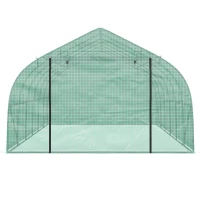 Outsunny 26' x 10' x 7' Walk-In Greenhouse Tunnel, Large Gardening Hot House with 12 Windows, 2 Net Protected Zipper Screen Doors for Backyard, Green(m-9)