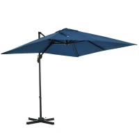 Outsunny 8' x 8' Square Patio Hanging Offset Umbrella with 360° Rotation, Aluminum Outdoor Cantilever Parasol with Crank & Tilt, Sun Canopy Shelter with Cross Base, Dark Blue(m-2)