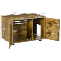 PawHut Hidden Cat Litter Box Enclosure, Cat Washroom Storage Bench Side End Table with Double Doors, Adjustable Feet, Rustic Brown(m-3)