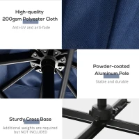 Outsunny 8' x 8' Square Patio Hanging Offset Umbrella with 360° Rotation, Aluminum Outdoor Cantilever Parasol with Crank & Tilt, Sun Canopy Shelter with Cross Base, Dark Blue(m-7)