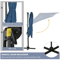 Outsunny 8' x 8' Square Patio Hanging Offset Umbrella with 360° Rotation, Aluminum Outdoor Cantilever Parasol with Crank & Tilt, Sun Canopy Shelter with Cross Base, Dark Blue(m-6)