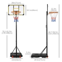 Soozier Portable Basketball Hoop, 7ft-8ft Height Adjustable Basketball System with Wheels & 28" Backboard for Youth Junior(m-3)