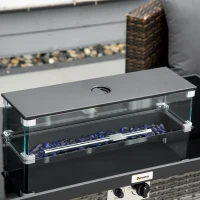 Outsunny Propane Fire Pit Table 43" Outdoor Fire Table, 50,000 BTU Pulse-Ignition Wicker Firepit Furniture with Glass Wind Guard, Blue Glass Rock, CSA Certification, Grey(m-8)