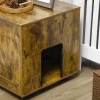 PawHut Hidden Cat Litter Box Enclosure, Cat Washroom Storage Bench Side End Table with Double Doors, Adjustable Feet, Rustic Brown(m-7)
