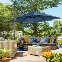 Outsunny 8' x 8' Square Patio Hanging Offset Umbrella with 360° Rotation, Aluminum Outdoor Cantilever Parasol with Crank & Tilt, Sun Canopy Shelter with Cross Base, Dark Blue