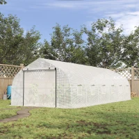 Outsunny 26' x 10' x 7' Walk-In Greenhouse Tunnel, Large Gardening Hot House with 12 Windows, 2 Net Protected Zipper Screen Doors for Backyard, White(m-2)