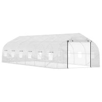Outsunny 26' x 10' x 7' Walk-In Greenhouse Tunnel, Large Gardening Hot House with 12 Windows, 2 Net Protected Zipper Screen Doors for Backyard, White(m-1)