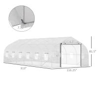Outsunny 26' x 10' x 7' Walk-In Greenhouse Tunnel, Large Gardening Hot House with 12 Windows, 2 Net Protected Zipper Screen Doors for Backyard, White(m-3)