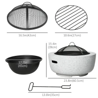 Outsunny 24" Outdoor Fire Pit with Stone Effect, Wood-burning Firepit Fireplace with Spark Screen and Poker for Backyard Camping Bonfire, Gray(m-3)