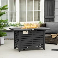 Outsunny Propane Gas Fire Pit Table, Outdoor Firepit with 43" Steel Tabletop and Lid, 50,000 BTU Pulse Ignition Fire Table w/ Stainless Steel Burner, Glass Wind Guard, and Cover(m-1)