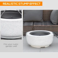 Outsunny 24" Outdoor Fire Pit with Stone Effect, Wood-burning Firepit Fireplace with Spark Screen and Poker for Backyard Camping Bonfire, Gray(m-4)