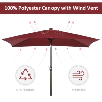 Outsunny 6.5x10ft Patio Umbrella Rectangle Solar Powered Tilt Aluminum Outdoor Market Parasol with LEDs Crank (Wine Red)(m-8)