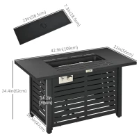 Outsunny Propane Gas Fire Pit Table, Outdoor Firepit with 43" Steel Tabletop and Lid, 50,000 BTU Pulse Ignition Fire Table w/ Stainless Steel Burner, Glass Wind Guard, and Cover(m-3)