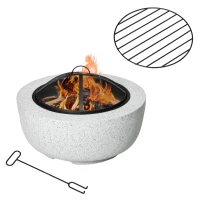 Outsunny 24" Outdoor Fire Pit with Stone Effect, Wood-burning Firepit Fireplace with Spark Screen and Poker for Backyard Camping Bonfire, Gray(m-2)