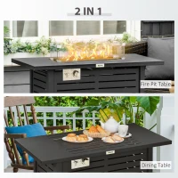 Outsunny Propane Gas Fire Pit Table, Outdoor Firepit with 43" Steel Tabletop and Lid, 50,000 BTU Pulse Ignition Fire Table w/ Stainless Steel Burner, Glass Wind Guard, and Cover(m-4)