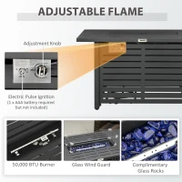 Outsunny Propane Gas Fire Pit Table, Outdoor Firepit with 43" Steel Tabletop and Lid, 50,000 BTU Pulse Ignition Fire Table w/ Stainless Steel Burner, Glass Wind Guard, and Cover(m-5)