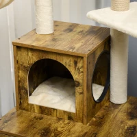 PawHut Litter Box Enclosure with Cat Tree Tower, Hidden Cat Washroom Furniture with Condo, Scratching Posts, Large Platform, Hammock and Soft Cushion, Rustic Brown(m-10)