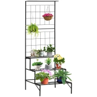 Outsunny 3-Tier Hanging Plant Stand with Grid Panel, Planter Shelves Flower Pot Organizer Rack, Multiple Flower Pot Display Holder Shelf(m-2)