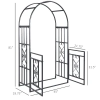Outsunny 81" Metal Garden Arbor with Double Doors, Locking Gate, Climbing Vine Frame with Heart Motifs, Arch for Wedding, Bridal Party Decoration, Grey(m-3)