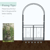 Outsunny 81" Metal Garden Arbor with Double Doors, Locking Gate, Climbing Vine Frame with Heart Motifs, Arch for Wedding, Bridal Party Decoration, Grey(m-5)