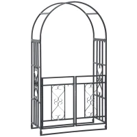 Outsunny 81" Metal Garden Arbor with Double Doors, Locking Gate, Climbing Vine Frame with Heart Motifs, Arch for Wedding, Bridal Party Decoration, Grey(m-1)
