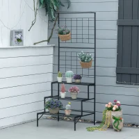 Outsunny 3-Tier Hanging Plant Stand with Grid Panel, Planter Shelves Flower Pot Organizer Rack, Multiple Flower Pot Display Holder Shelf(m-1)