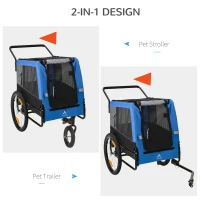 Aosom 2-in-1 Dog Bike Trailer Pet Stroller for Medium Dogs with Suspension, Hitch, Storage, Bicycle Cart Wagon Cargo Carrier Attachment for Travel, Blue(m-6)