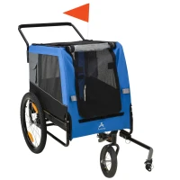 Aosom 2-in-1 Dog Bike Trailer Pet Stroller for Medium Dogs with Suspension, Hitch, Storage, Bicycle Cart Wagon Cargo Carrier Attachment for Travel, Blue(m-2)
